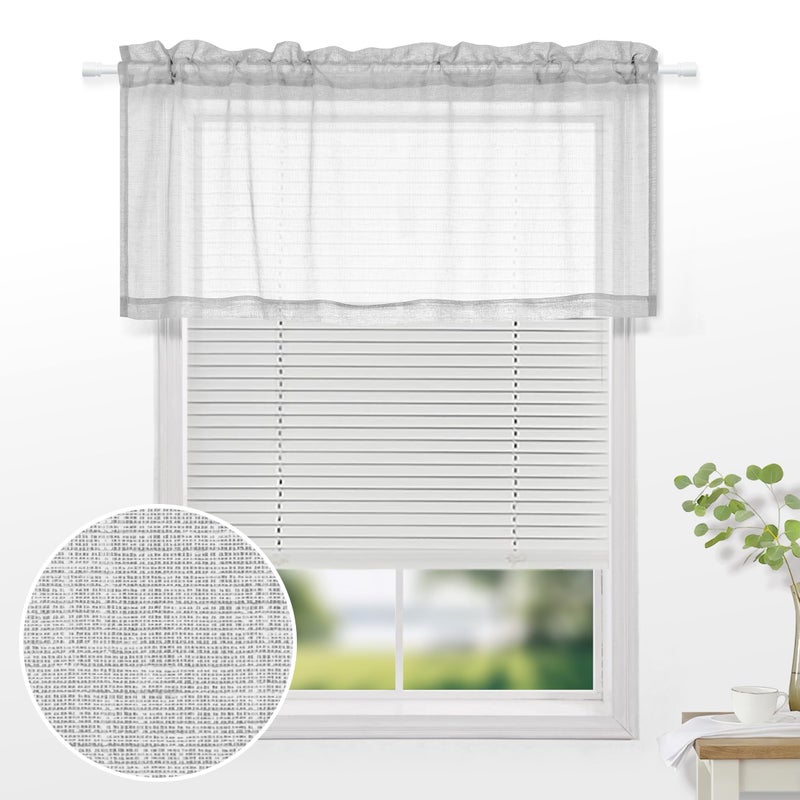 KOUFALL Grey Valances 18 Inches Long for Living Room Pocket 1 Panel Light Filtering Linen Semi Sheer Translucent Valence Gray Toppers for Window Kitchen Bathroom Bedroom Silver Grey 52x18 Inch Length - Image 3